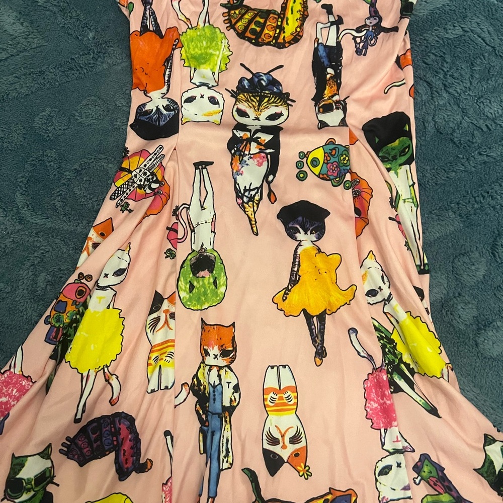 Colorful Cat Print Dress